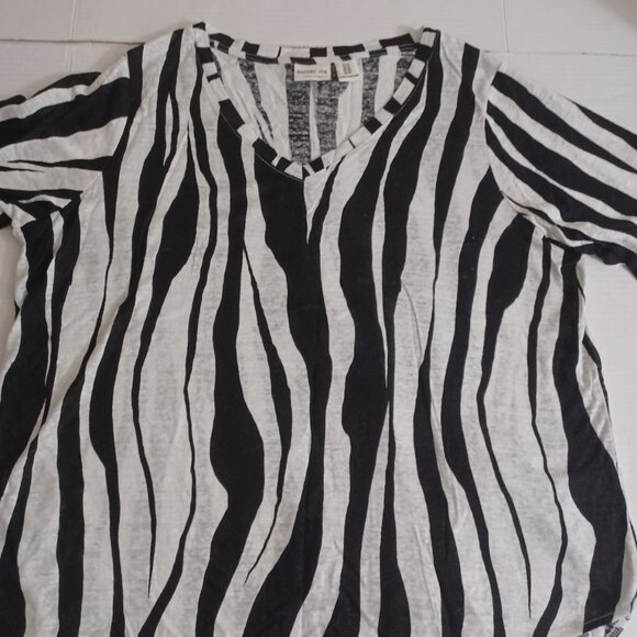RACHEL ZOE LIGHTWEIGHT V-NECK 3/4 SLEEVE ZEBRA PRINT TOP 100% LINEN - Picture 3 of 9